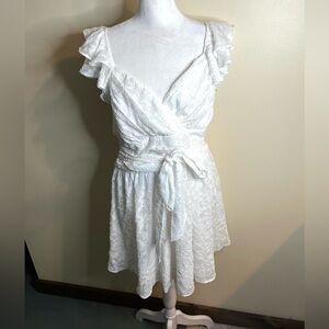 Selfie Leslie Lola White Mini Ruffle Sleeve Dress